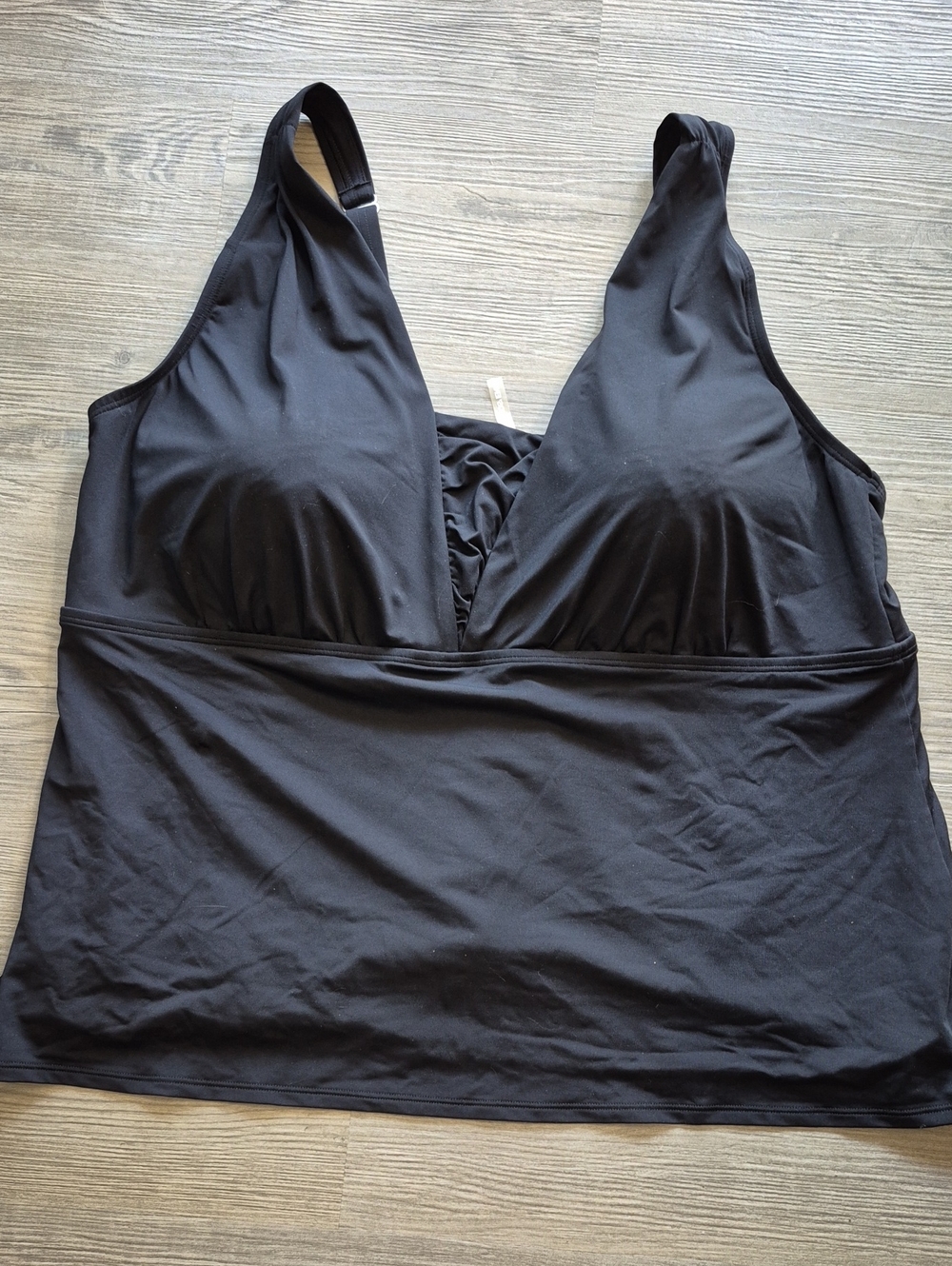Lands' End Black V-Neck Swim Top with Built-In Support.  Size 24